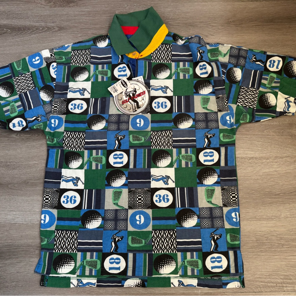 NWT Vintage Men’s XL Bugle Boy Green and Blue Golf Polo